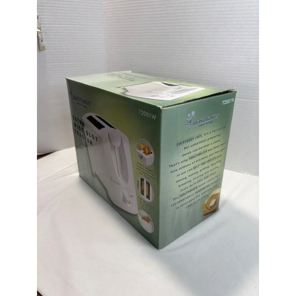 Toastmaster T2001W Extra Wide Slot Toaster 2‎ Slice White Bagel Toaster NIB